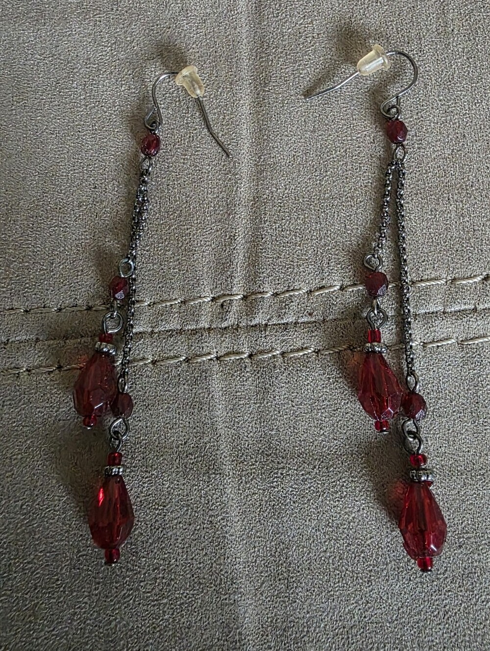 Dark Metal Earring With Red Beads